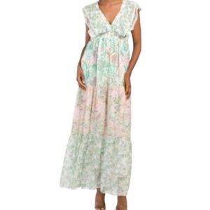House Of Harlow 1960 Floral Tiered Patchwork Chiffon Maxi Dress Size S